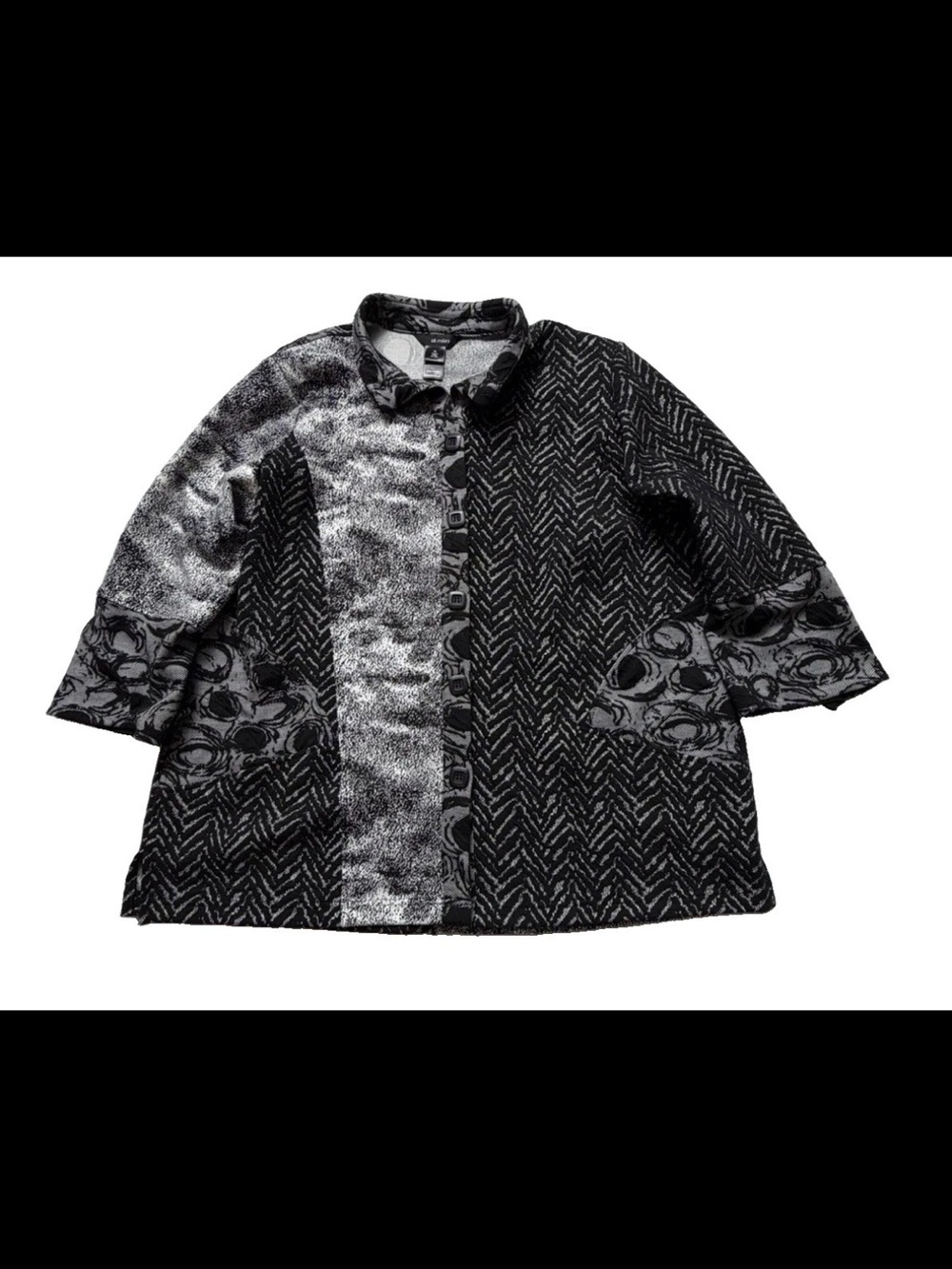 Ali Miles Mixed Print Knit Jacket Women’s Size XL Button Front Pockets Abstract